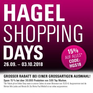 Die großen HAGEL Shopping Days: 15 Prozent Rabatt auf alles!